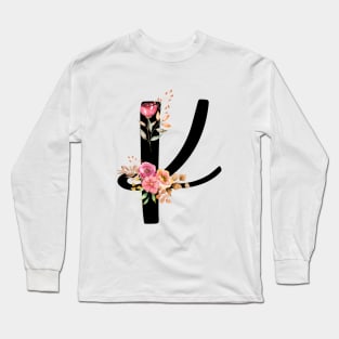 Letter K With Watercolor Floral Wreath Long Sleeve T-Shirt